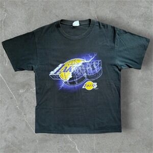 VTG Lee Sports T Shirt Mens XL Black Los Angeles‎ Lakers Graphic Lighting